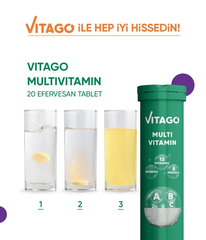 Vitago 20'li ProMultivit Multivitamin, Multimineral Efervesan Tablet Takviye Edici Gıda