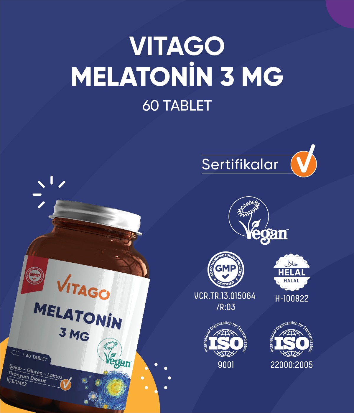 Vitago Premium Melatonin 3 Mg 60 Tablet Takviye Edici Gıda