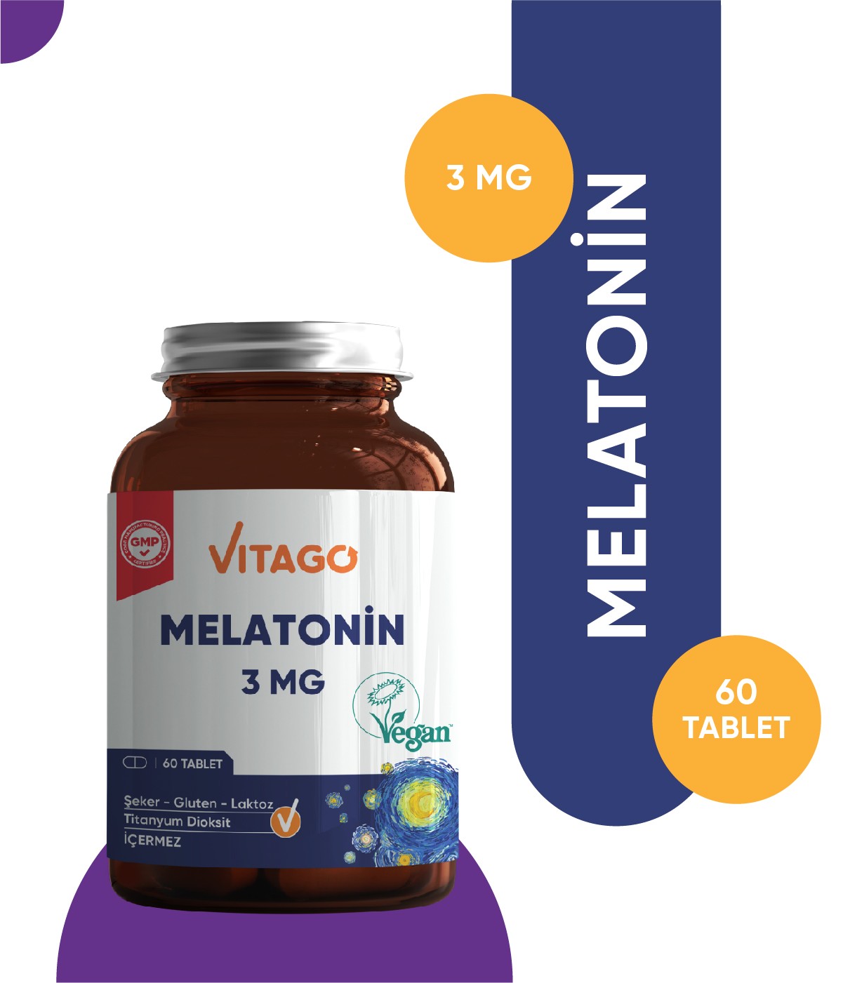 Vitago Premium Melatonin 3 Mg 60 Tablet Takviye Edici Gıda