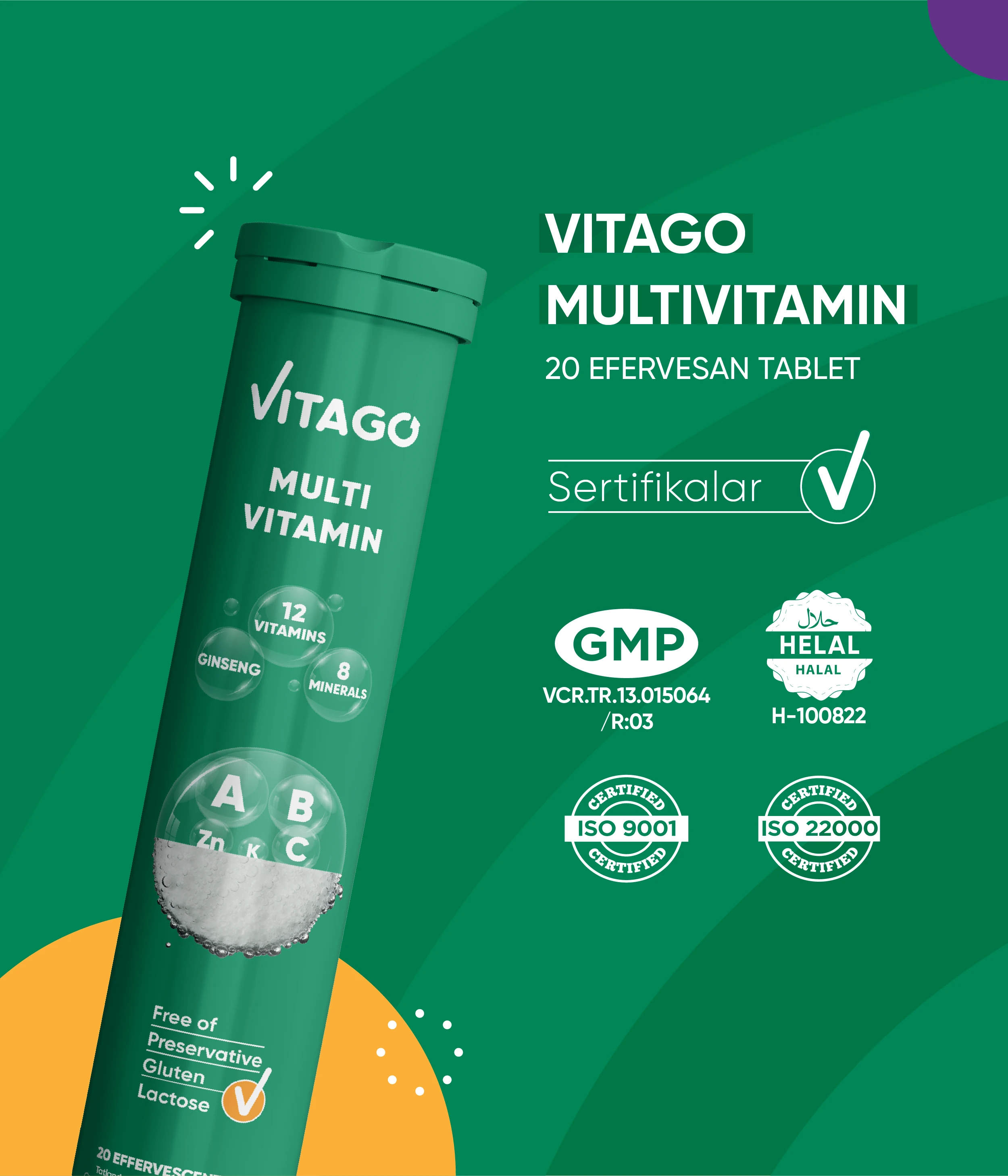 Vitago 20'li ProMultivit Multivitamin, Multimineral Efervesan Tablet Takviye Edici Gıda