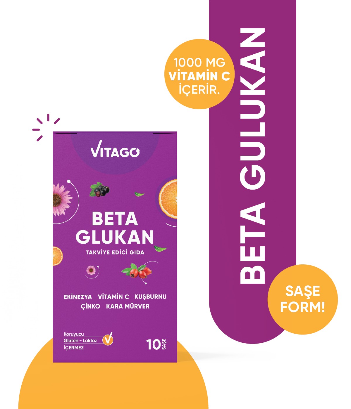 Vitago Beta Glukan, Vitamin C, Karamürver İçeren Effervesan Toz Takviye Edici Gıda