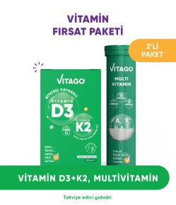 2’li Paket - Vitago ProVitamin D3, Vitamin K2, 20ml Sprey + Vitago Multivitamin, 20'li Efervesan