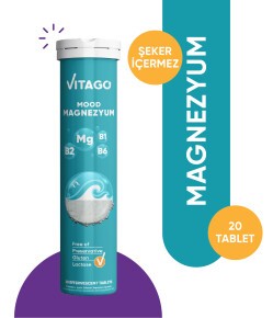 Vitago 20'li Mood Magnezyum , Vitamin B1, Vitamin B2 ve Vitamin B6 İçeren Efervesan Tablet Takviye Edici Gıda
