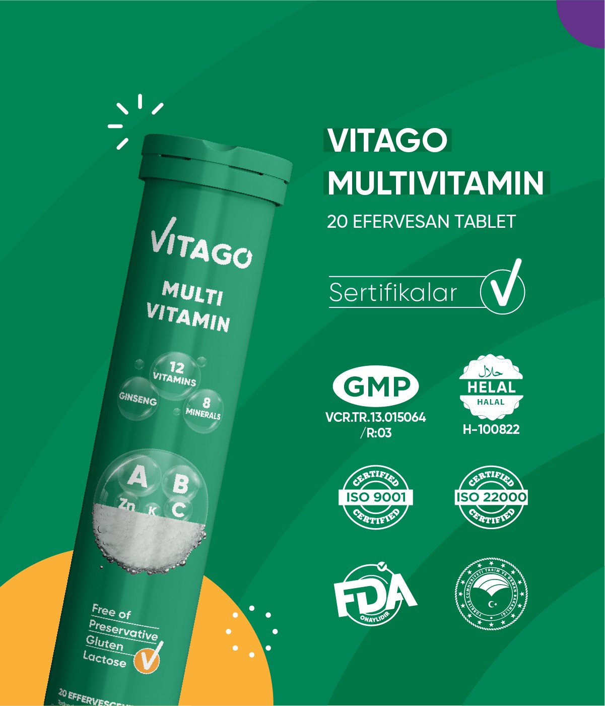 Vitago 20'li ProMultivit Multivitamin, Multimineral Efervesan Tablet Takviye Edici Gıda