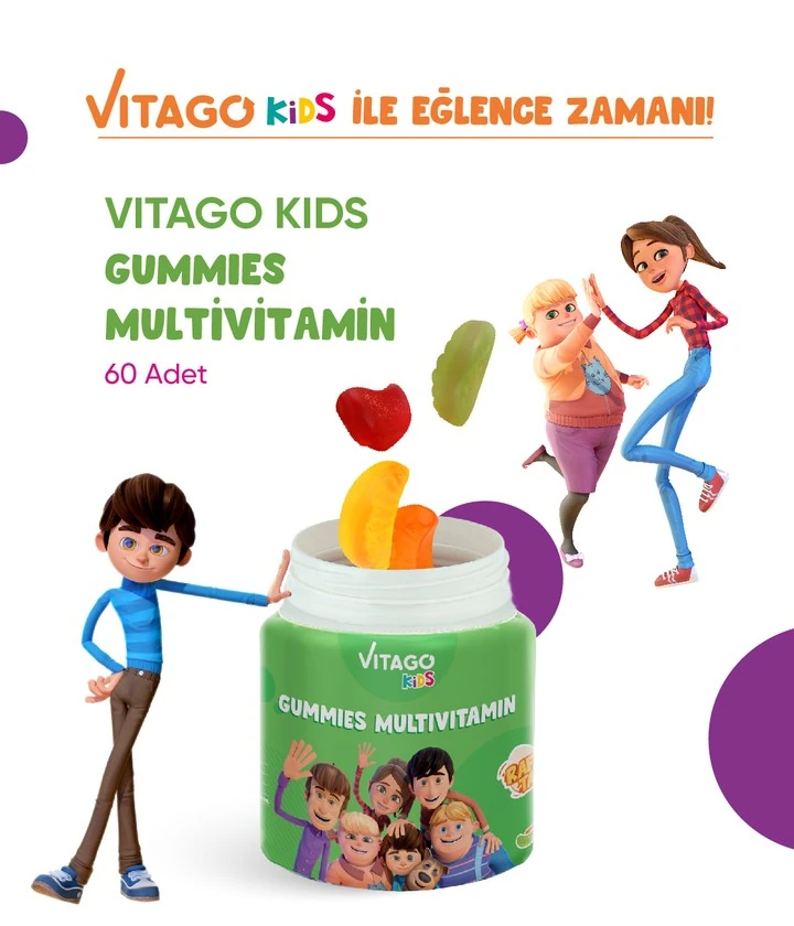 Vitago Kids Gummies Multivitamin Multimineral İçeren Çiğnenebilir Form Takviye Edici Gıda