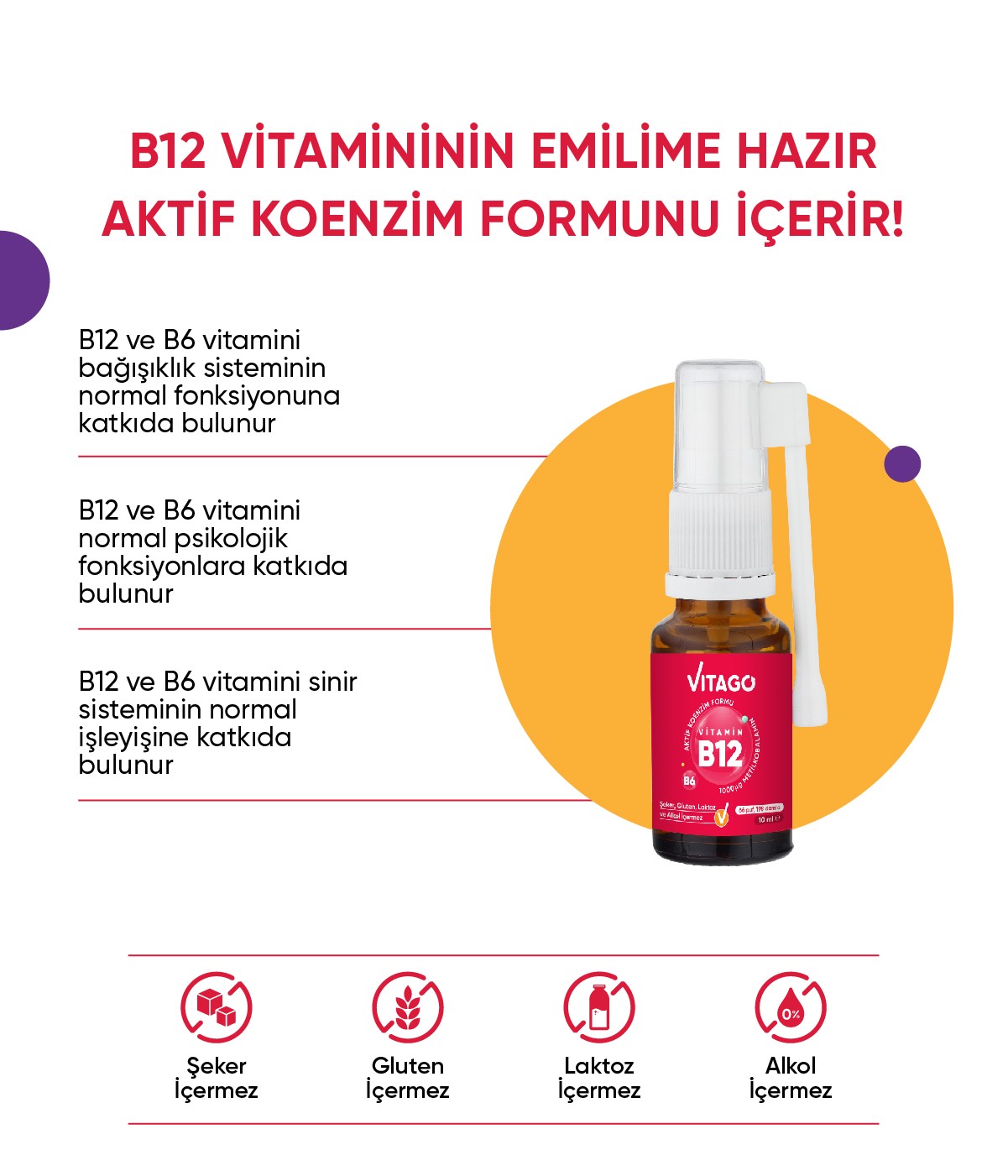 Vitago ProMetilkobalamin Vitamin B6 Vitaminleri İçeren Oral Sprey Takviye Edici Gıda