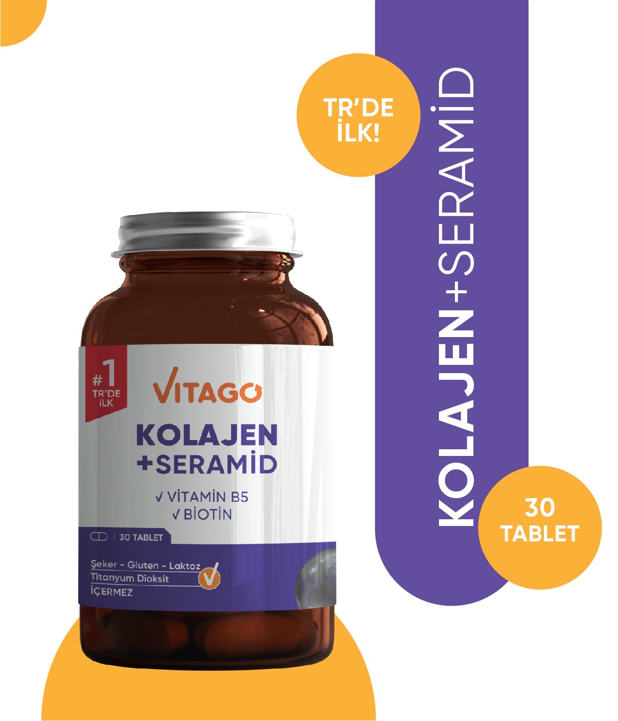 Vitago Premium Hidrolize Kolajen, Seramid, Biotin Içeren 30 Tablet