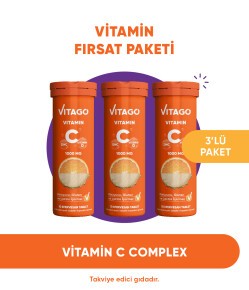 3’lü Paket – Vitago C Vitamini, D Vitamini ve Çinko İçeren 10’lu Efervesan Tablet
