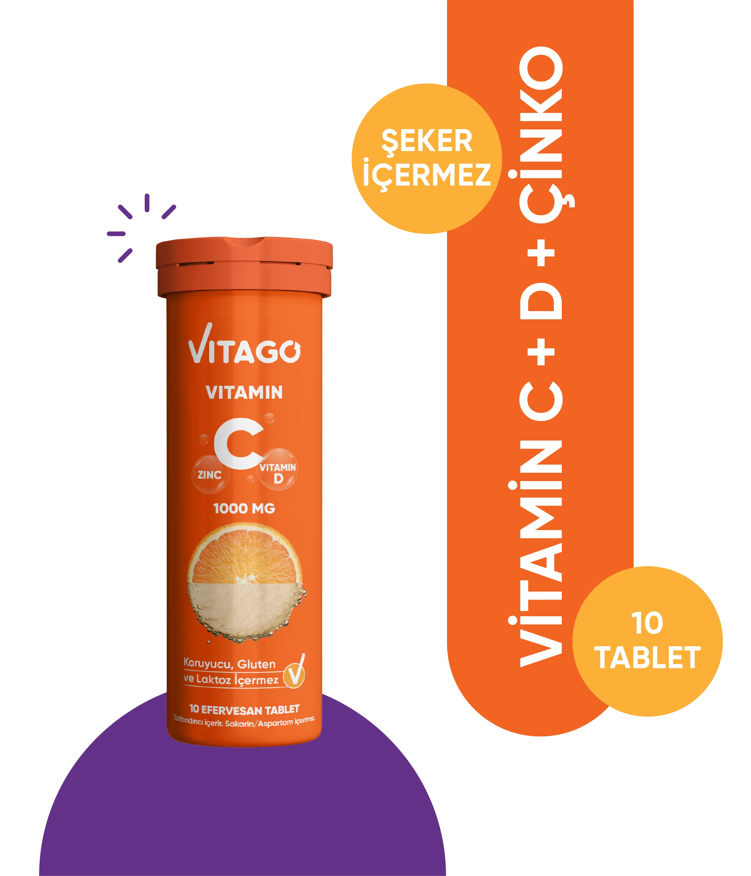 Vitago 10'lu Vitamin C, Vitamin D, Çinko İçeren Efervesan Tablet Takviye Edici Gıda