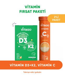 2’li Paket - Vitago ProVitamin D3, Vitamin K2, 20ml Sprey + Vitago Vitamin C, 20'li Efervesan
