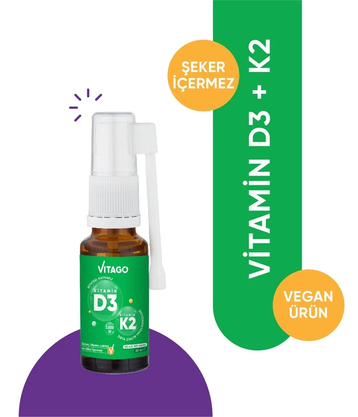 Vitago ProVitamin D3(1000 IU), Vitamin K2 İçeren Oral Sprey Takviye Edici Gıda