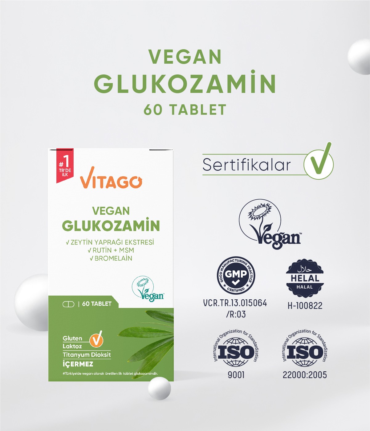 Vitago Premium Vegan Glukozamin, Bromelain, Rutin İçeren 60 Tablet