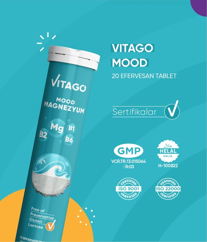Vitago 20-piece Mood Magnesium, Vitamin B1, Vitamin B2, and Vitamin B6 Effervescent Tablet Dietary Supplement