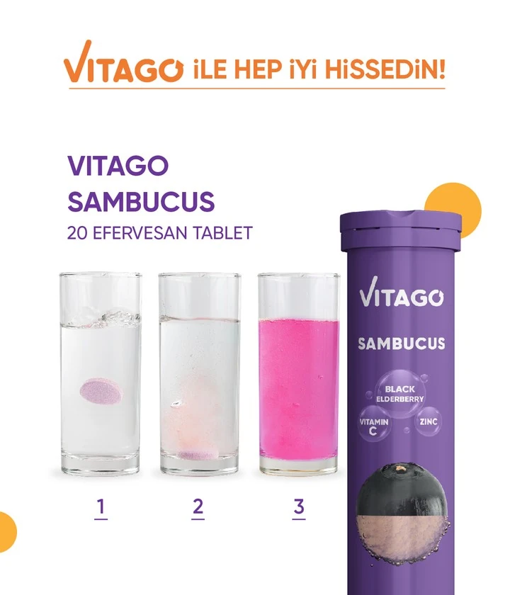 Vitago Karamürver, Vitamin C, Çinko İçeren Efervesan Takviye Edici Gıda