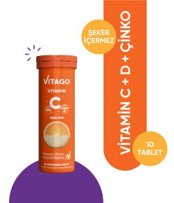 Vitago 10'lu Vitamin C, Vitamin D, Çinko İçeren Efervesan Tablet Takviye Edici Gıda