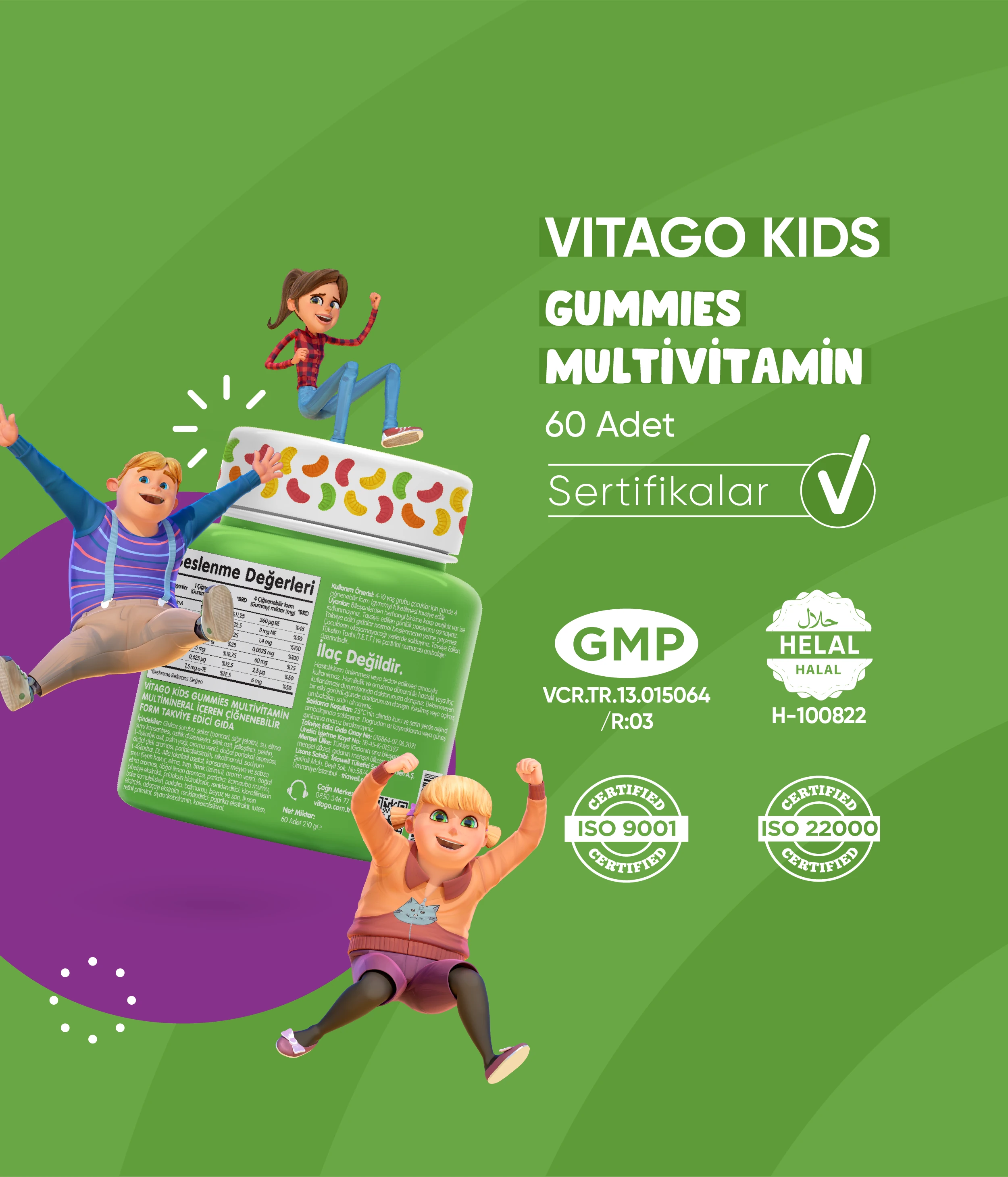 Vitago Kids Gummies Multivitamin Multimineral İçeren Çiğnenebilir Form Takviye Edici Gıda