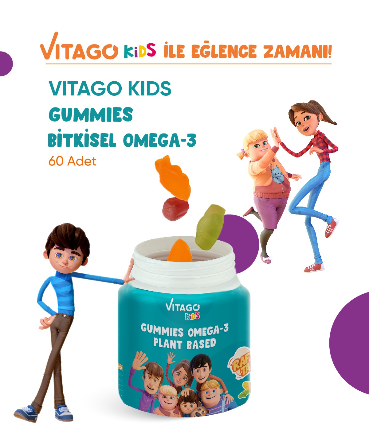 Vitago Kids Gummies Bitkisel Omega-3 İçeren Çiğnenebilir Form Takviye Edici Gıda