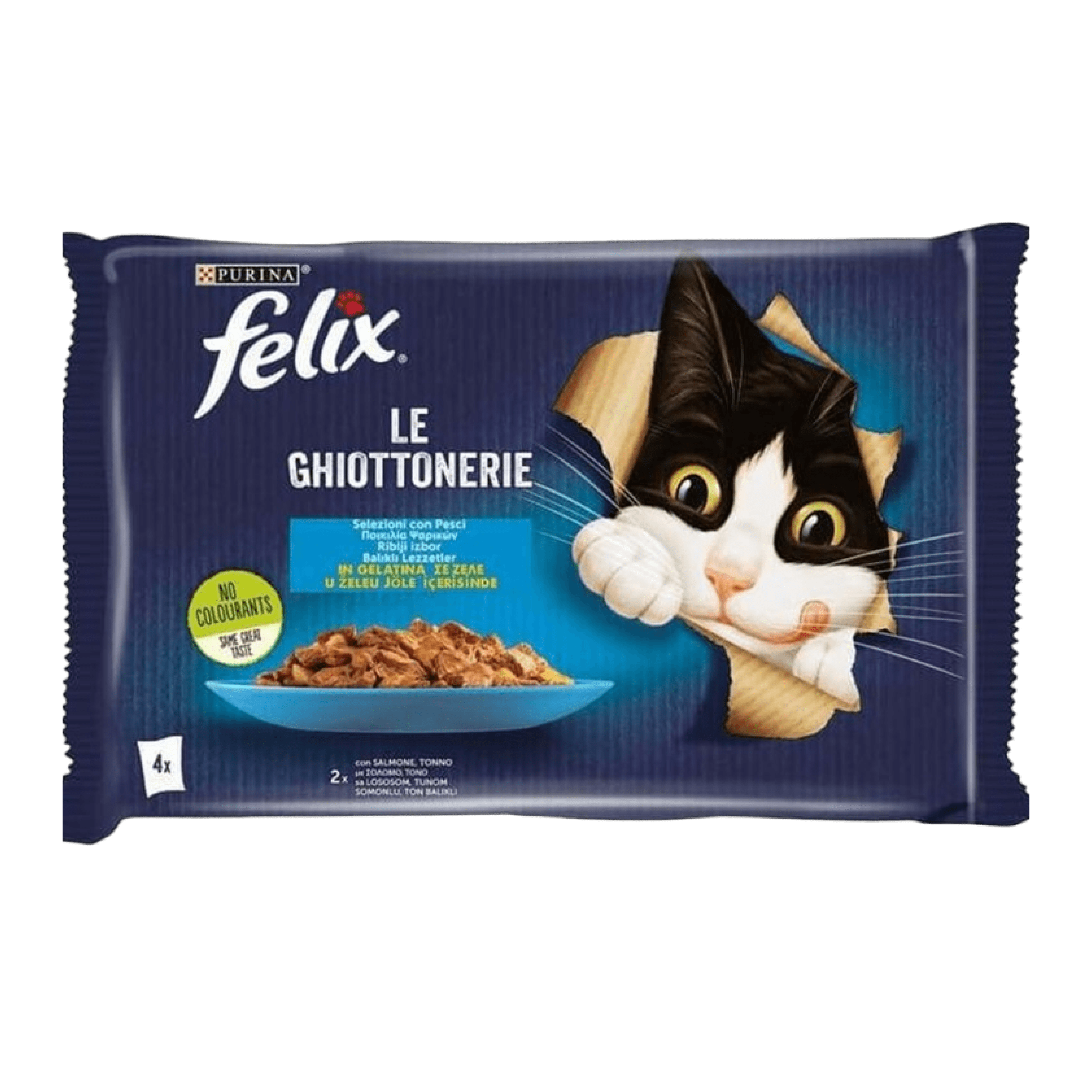 Felix Jöle İçinde Somonlu ve Ton Balıklı Yetişkin Kedi Pouch 85 gr 4'lü