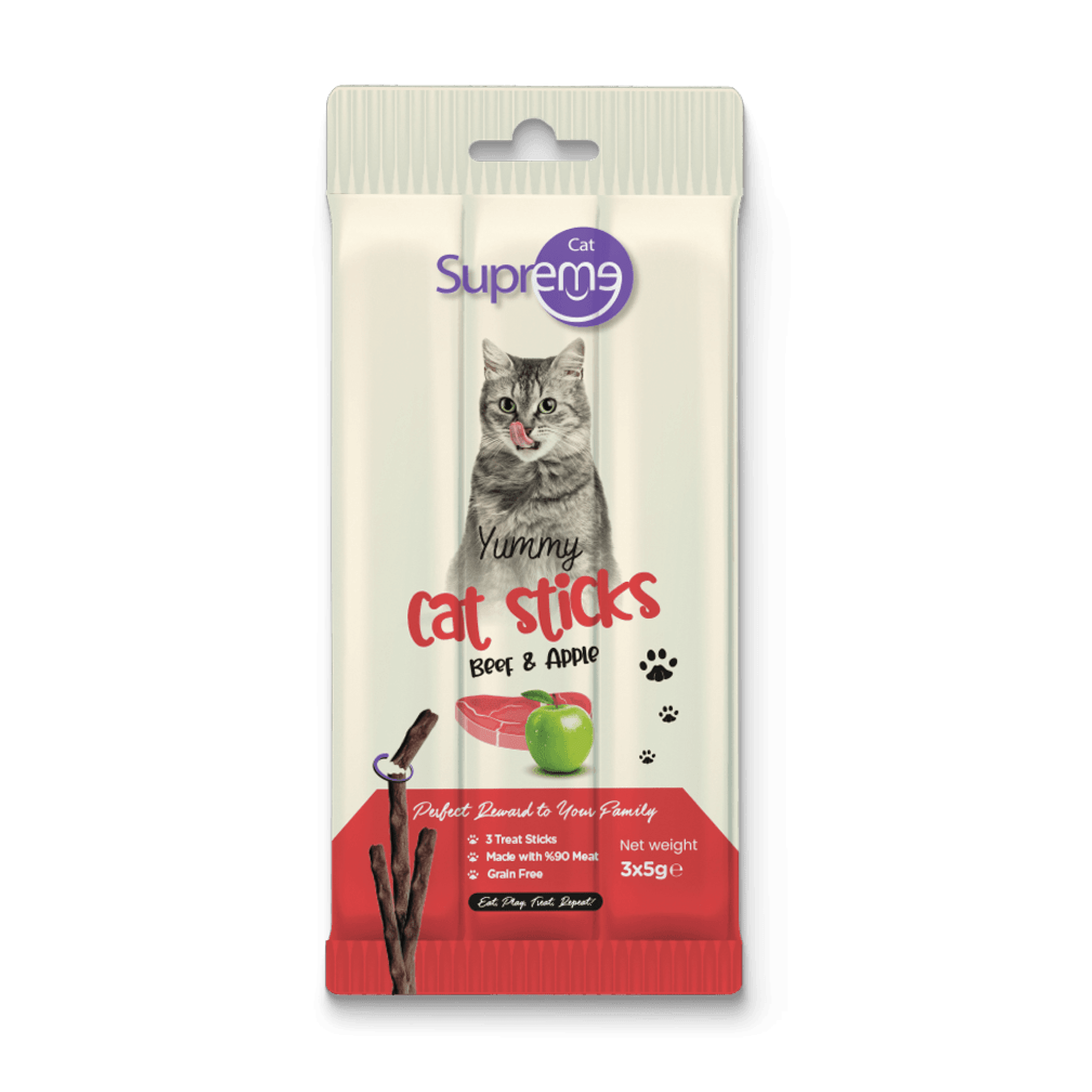 Supreme Cat Sticks Sığır Etli ve Elmalı Kedi Ödül Çubuğu 5 gr (3'lü)