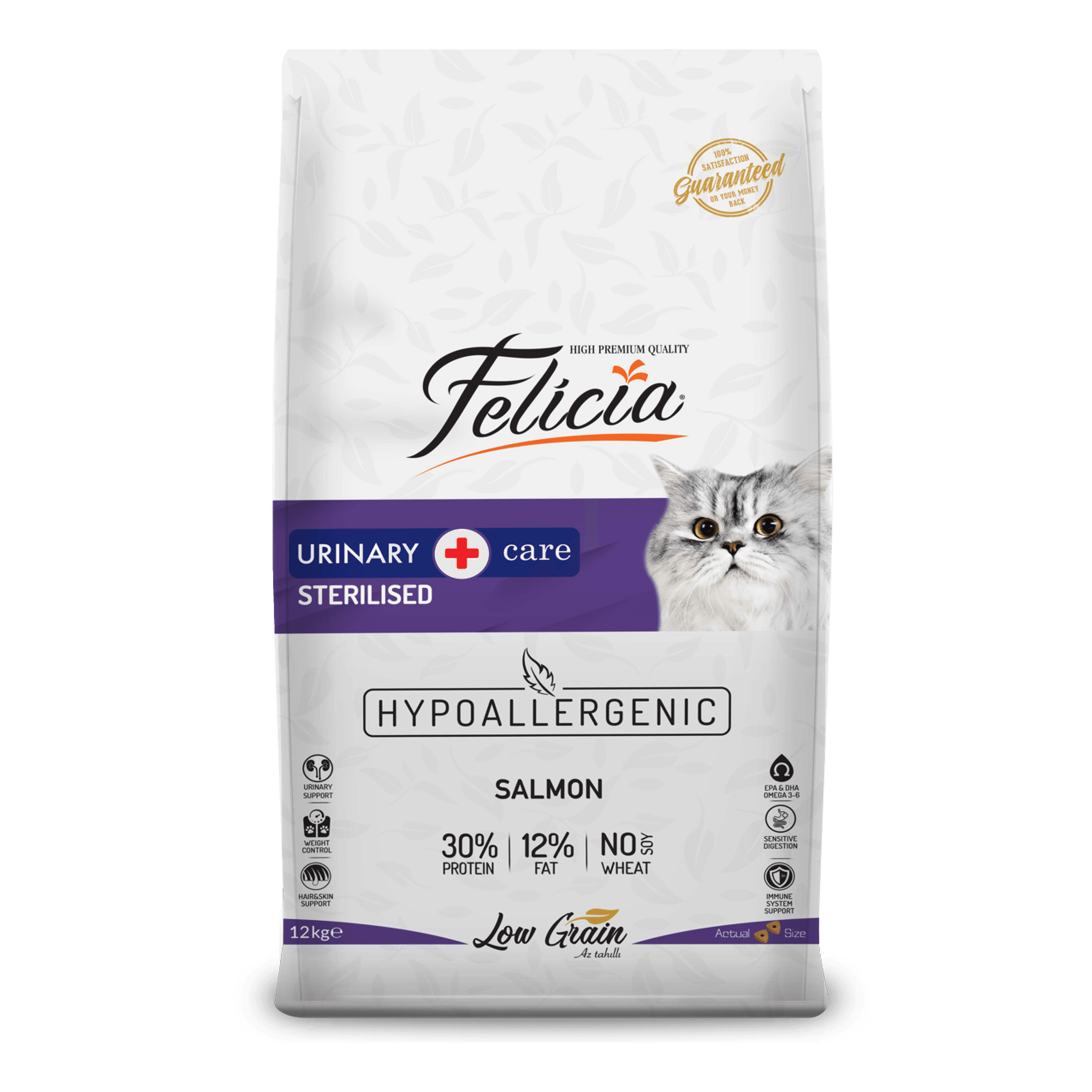 Felicia Hypo-Allergenic Üriner Sağlığı için Somonlu Düşük Tahıllı Kısırlaştırılmış Kedi Maması 12 kg