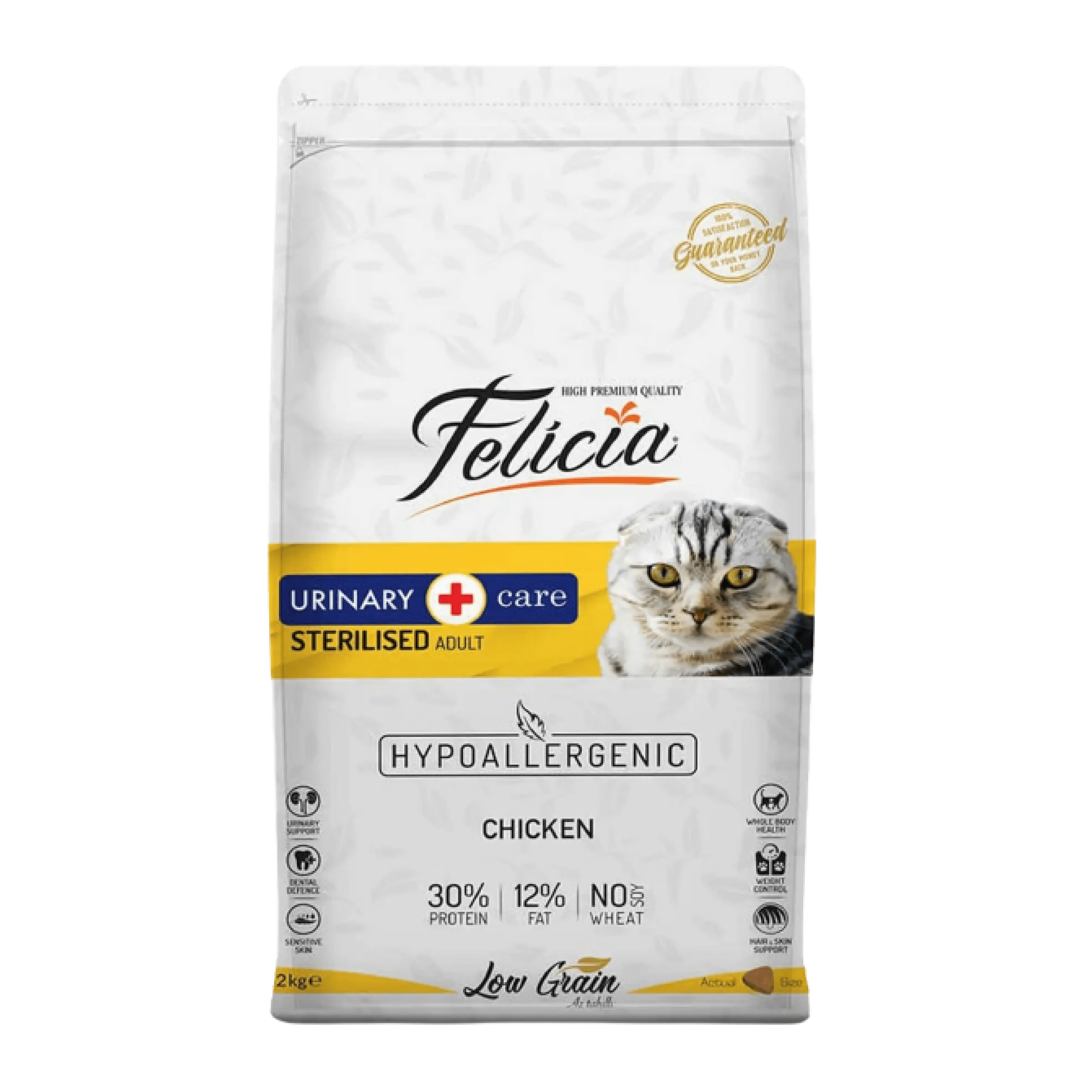 Felicia Hypo-Allergenic Üriner Sağlığı için Tavuklu Düşük Tahıllı Kısırlaştırılmış Kedi Maması 2 kg