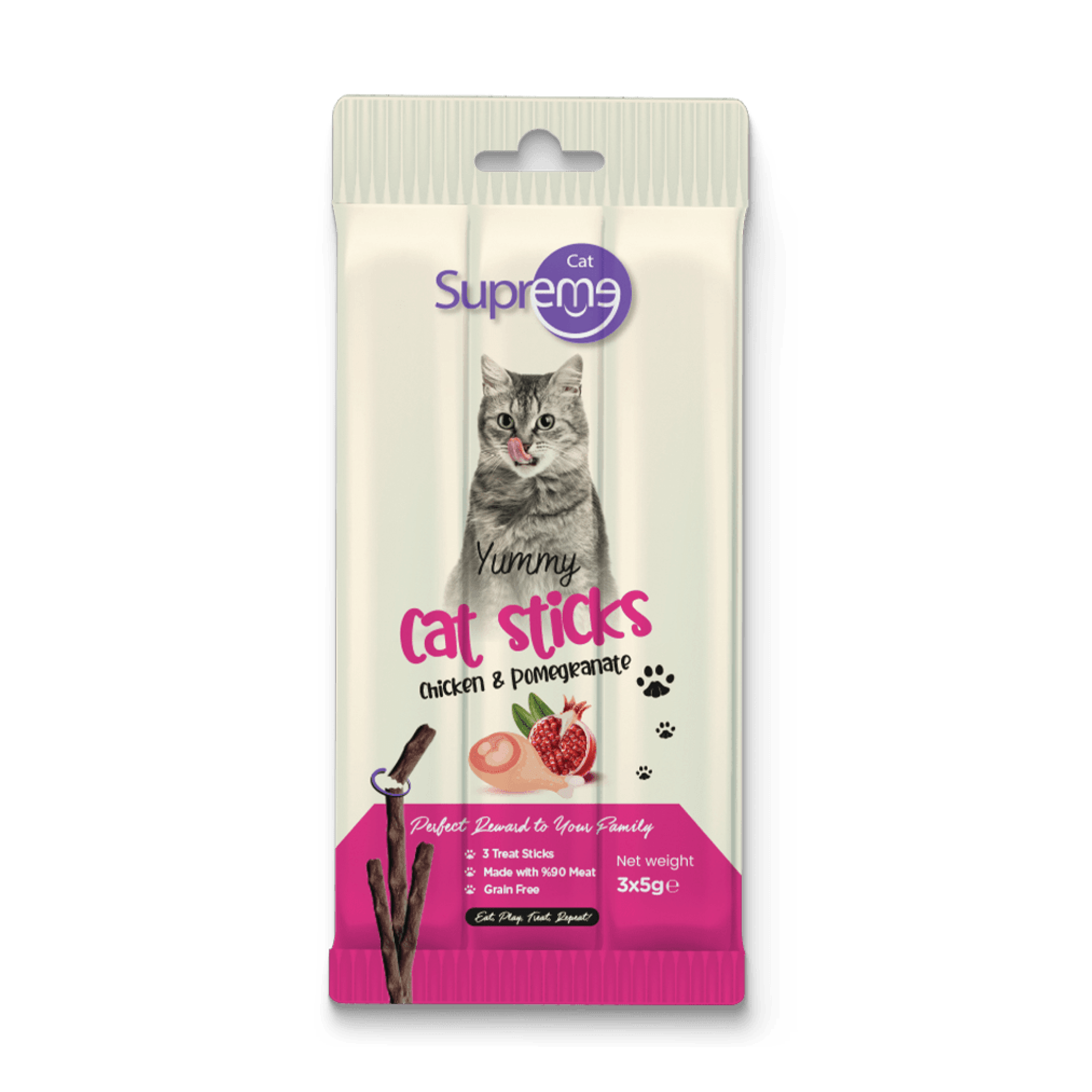 Supreme Cat Sticks Tavuklu ve Narlı Kedi Ödül Çubuğu 5 gr (3'lü)