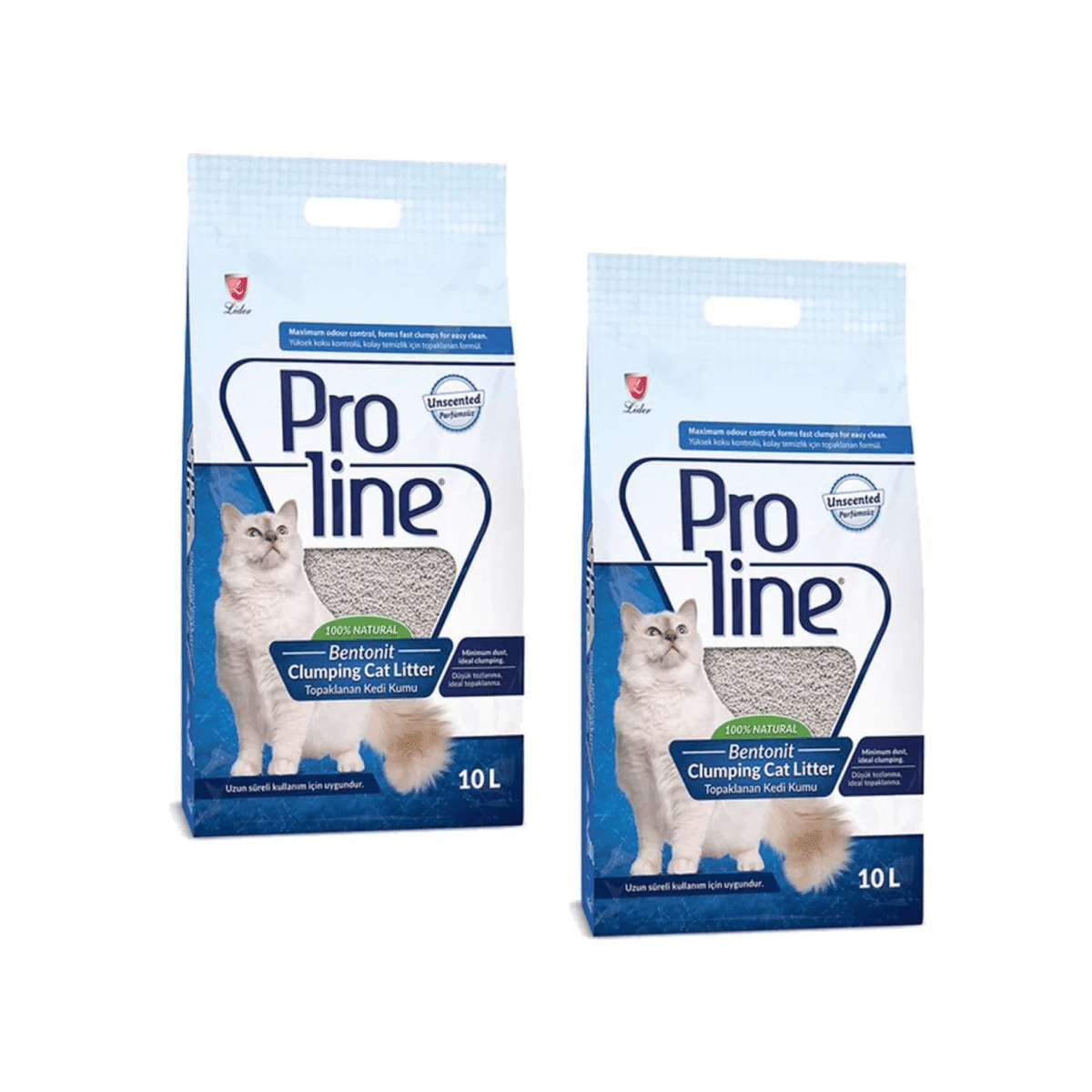 Proline Bentonit Topaklaşan Parfümsüz 10 Lt 2 Adet Kedi Kumu