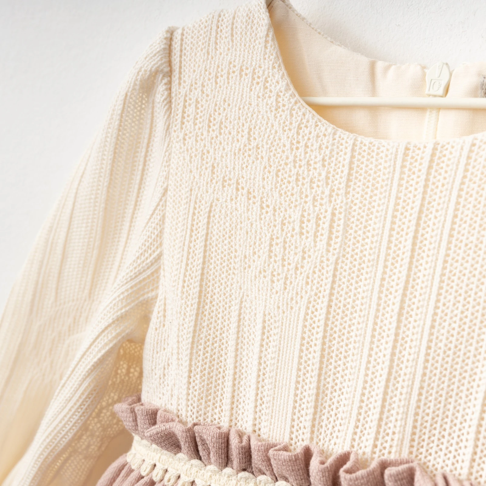 Kız Bebek Dantel Dokulu Uzun Kollu Yazlık Elbise