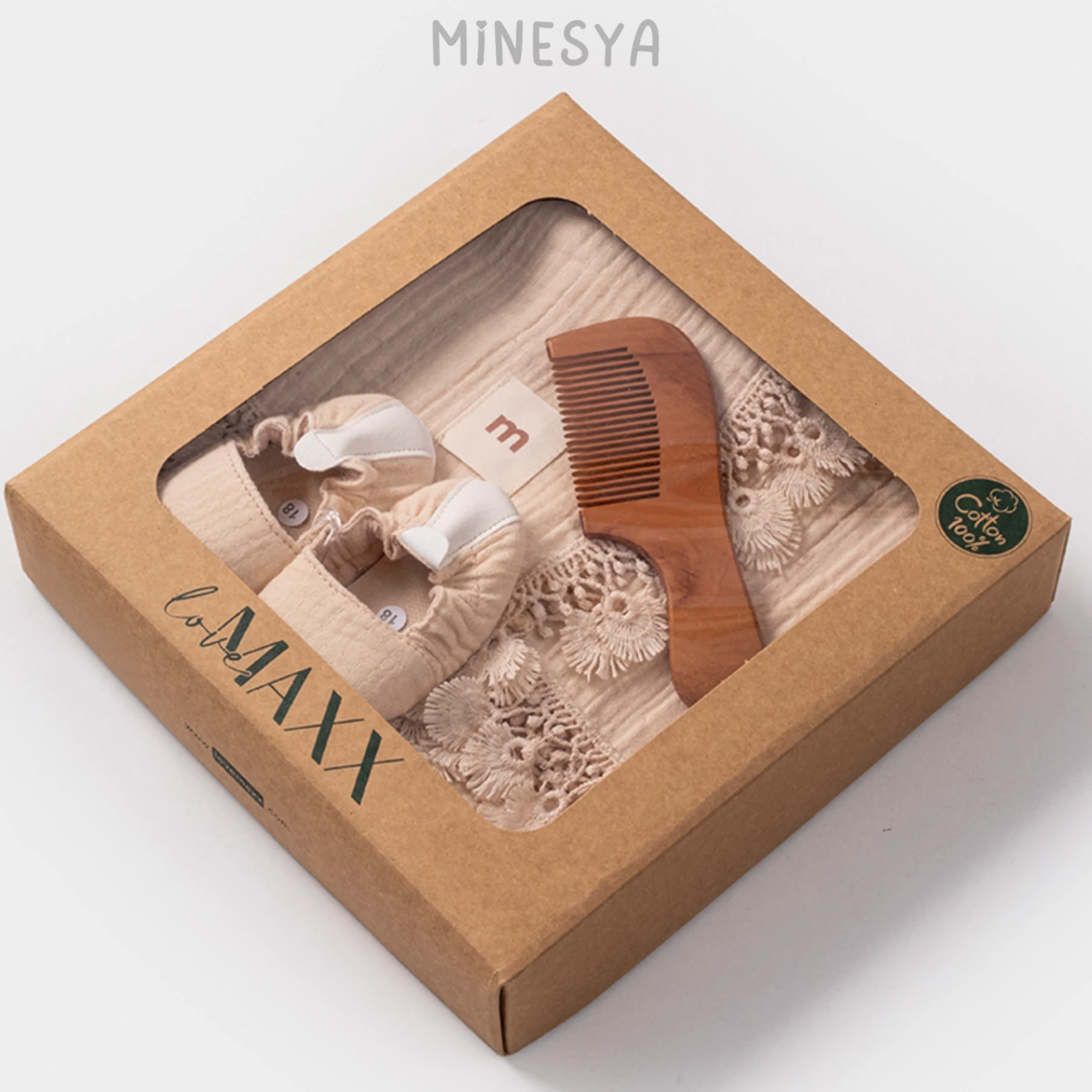 %100 Pamuklu Bebek Hediye Seti – Müslin Battaniye, Patik ve Tarak