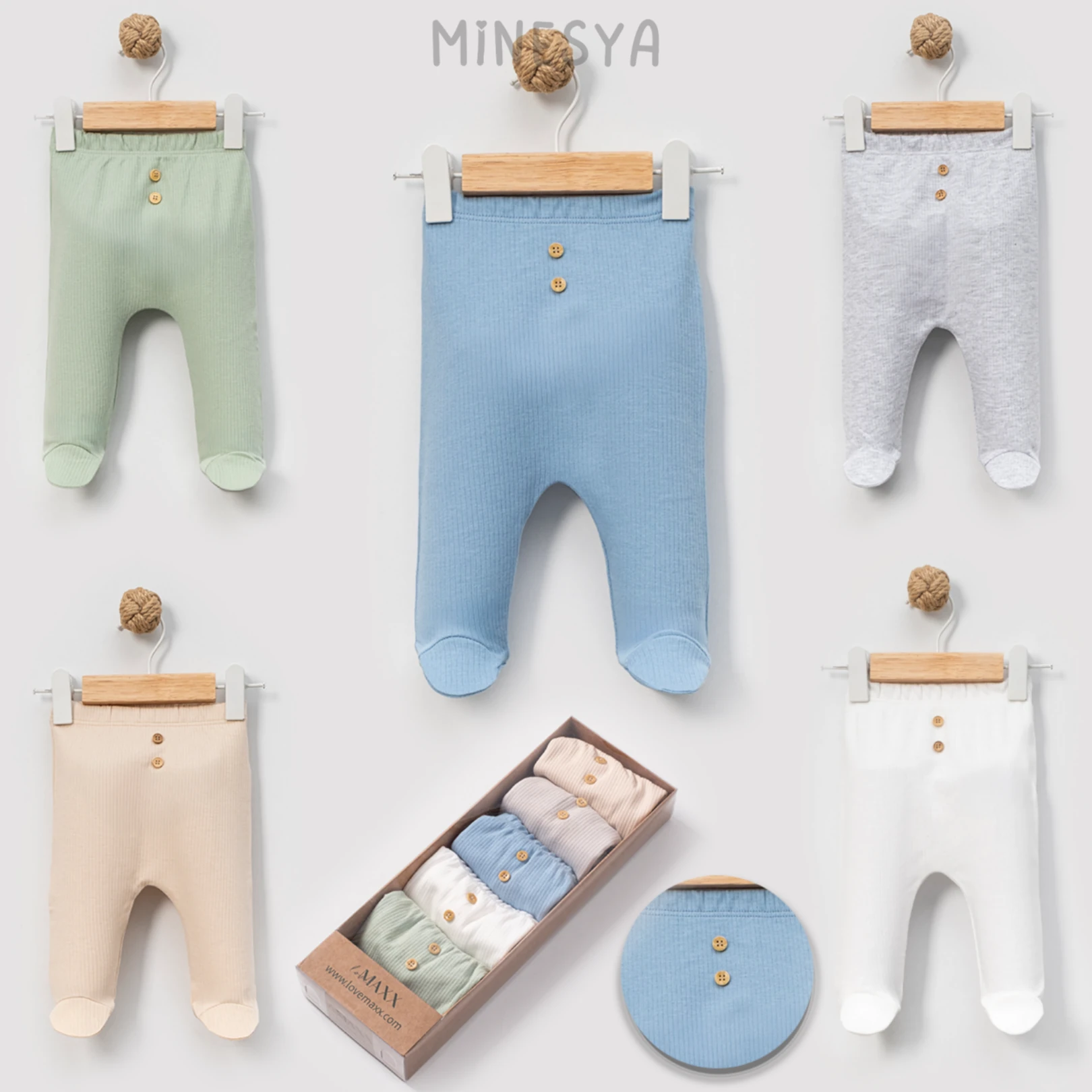 %100 Pamuklu Kaşkorse Patikli 5'li Erkek Bebek Patikli Pantolon (Kutulu) - Kahverengi