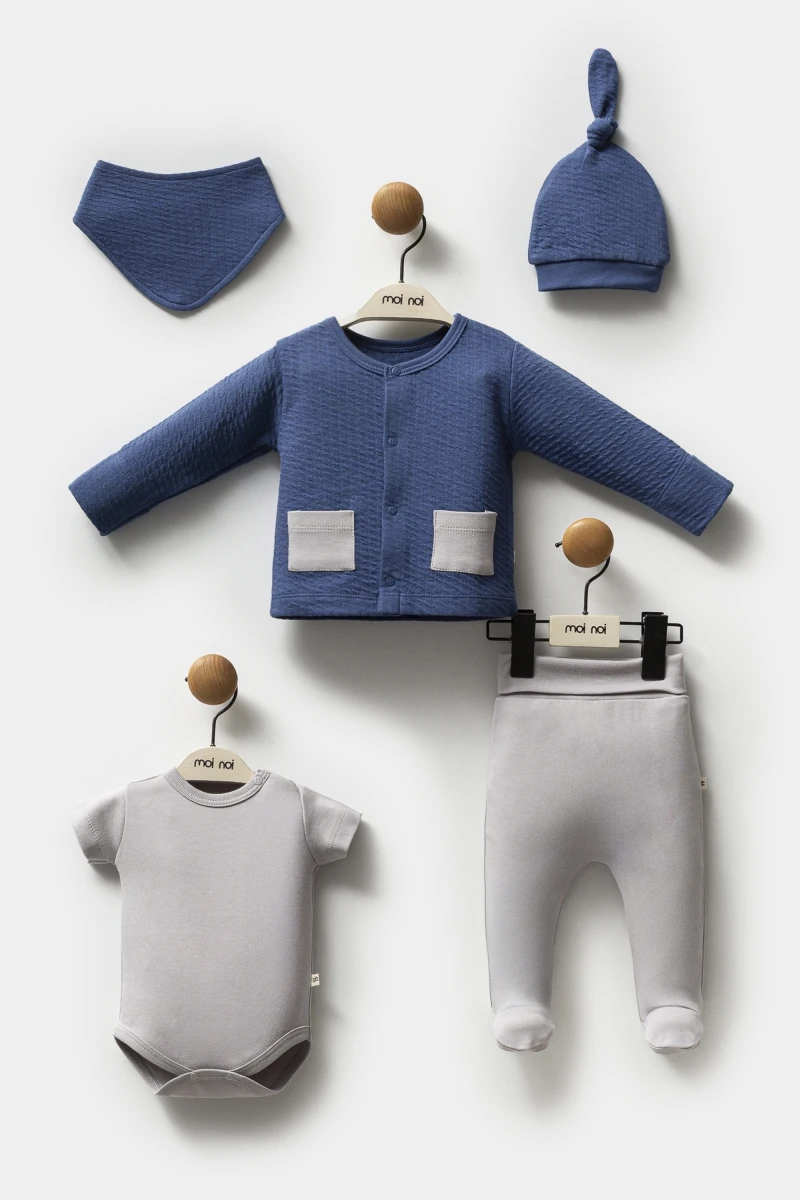 Navy Blue Oeko-Tex Sertifikalı Dokulu 5'li Erkek Bebek Set