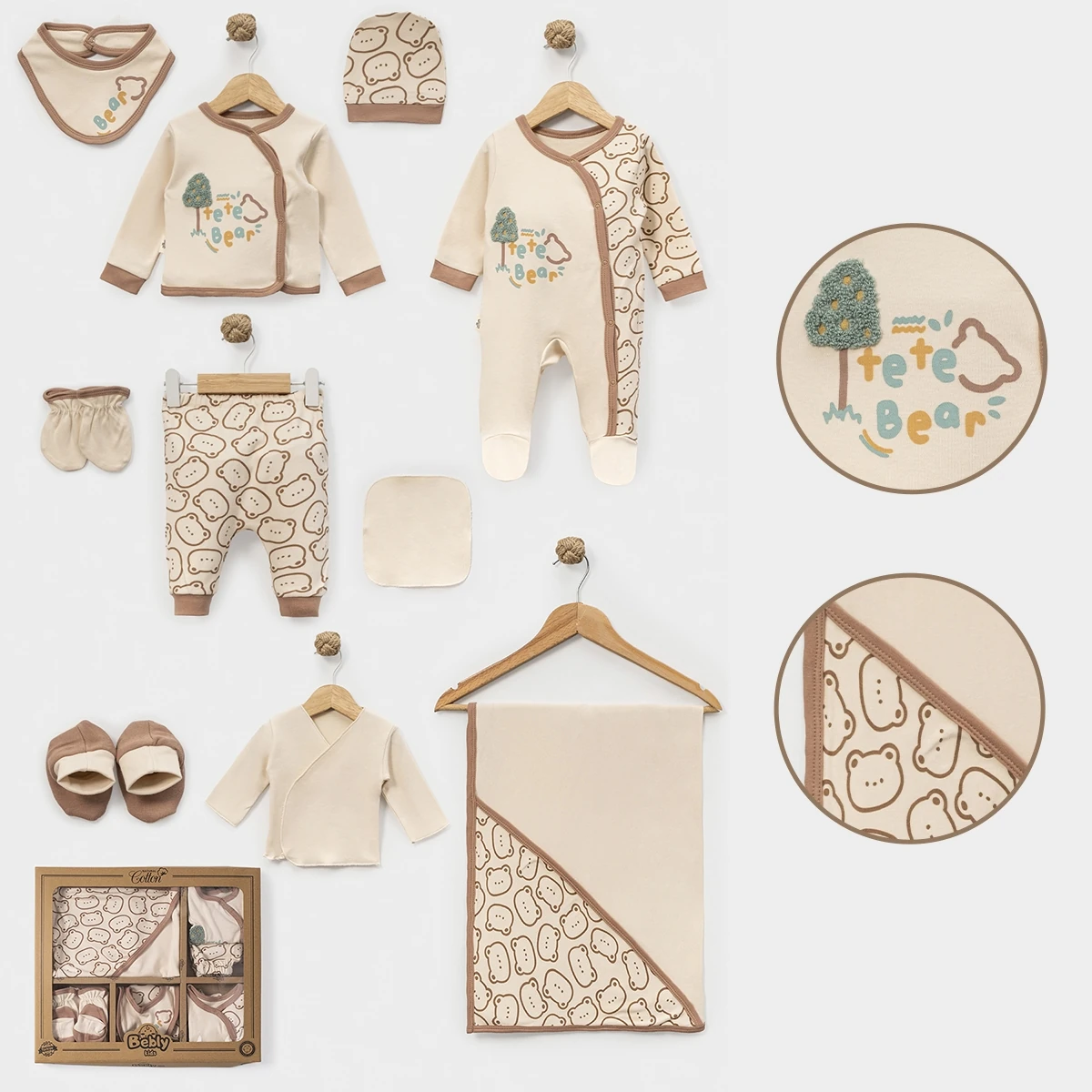 Ayıcık Desenli Patikli Erkek Bebek 10'lu Hastane Çıkışı Seti