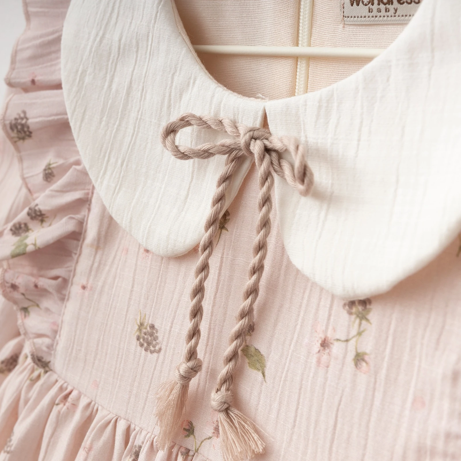 Raspberry Pudra Çiçek Desenli Astarlı Sevimli Kız Bebek Elbise