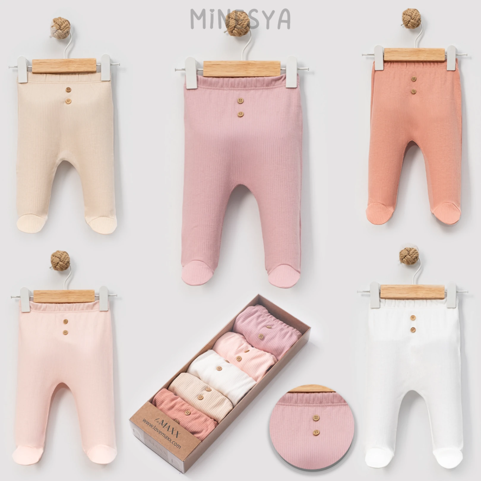 %100 Pamuklu Kaşkorse Patikli 5'li Kız Bebek Pantolon (Kutulu)