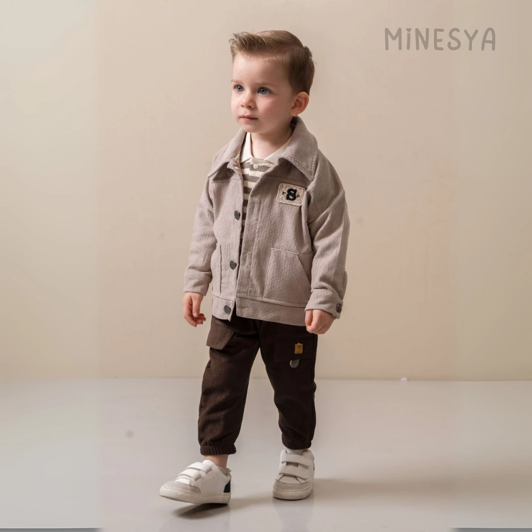 Oeko-Tex Sertifikalı Erkek Bebek 3’lü Sonbahar Kombini Kadife Ceketli Takım