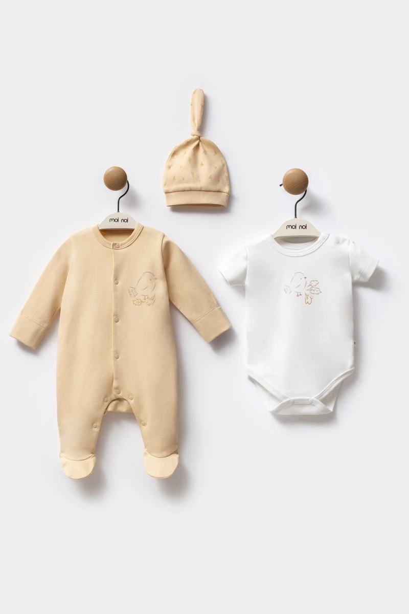 Oeko-Tex Sertifikalı 3’lü Sonbahar Kuş Desenli Kız Bebek Seti