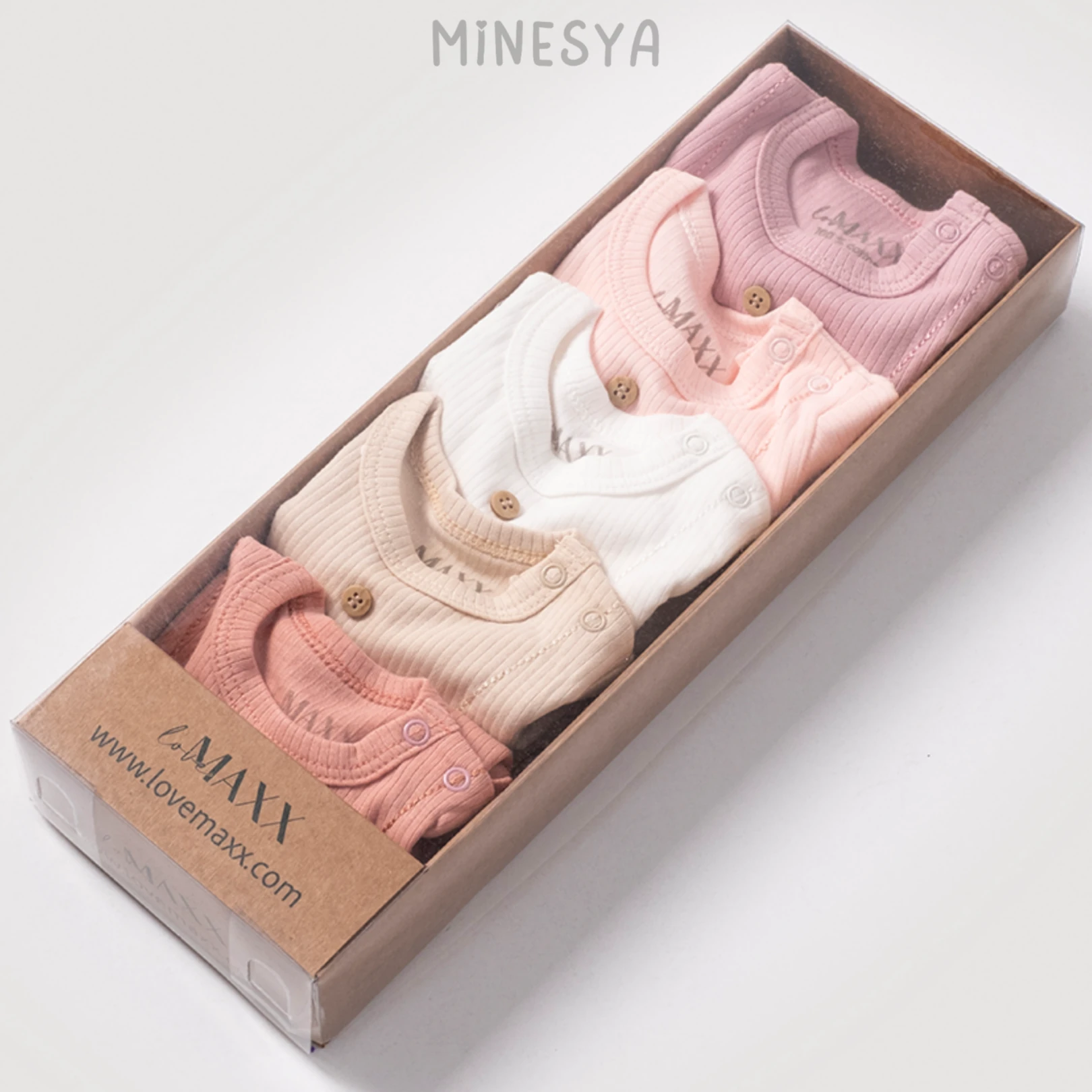 %100 Pamuklu Kaşkorse Kumaş Uzun Kollu Kız Bebek 5'li Body (Kutulu)