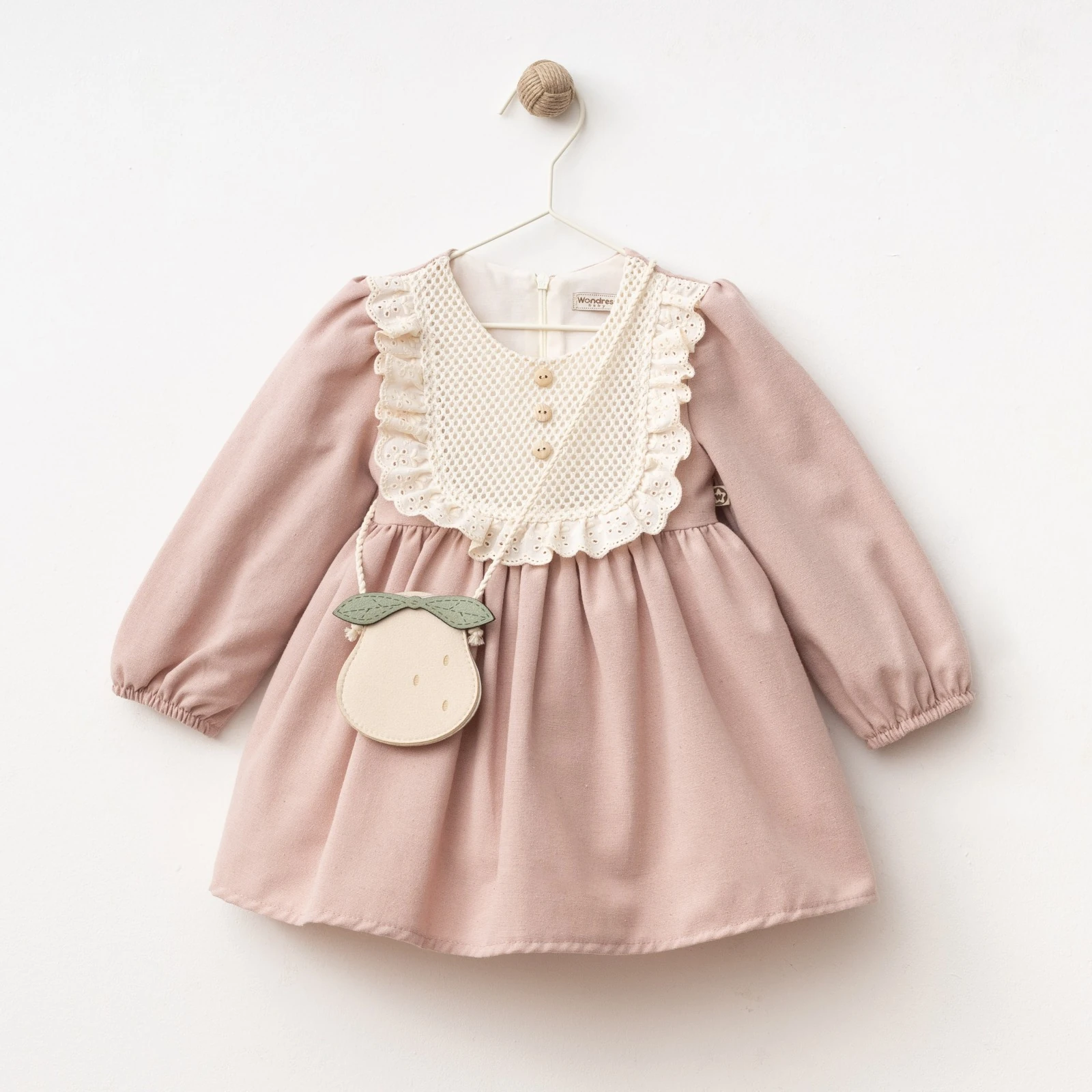 Fırfırlı Hakim Yaka Armut Çantalı Elbise - Pembe