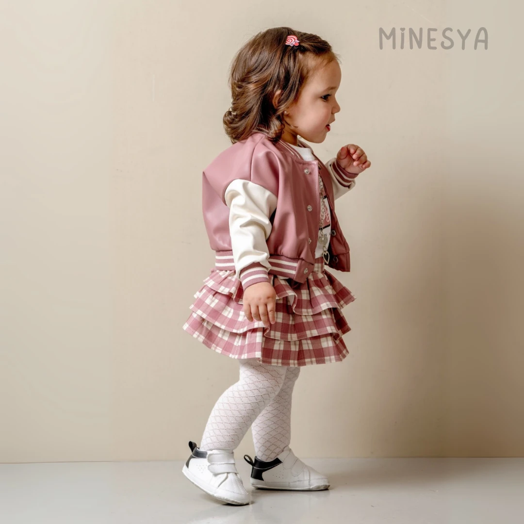 Oeko-Tex Sertifikalı Kız Bebek 3’lü Kolej Tarzı Takım (Kolye ve Külotlu Çorap Hediyeli)