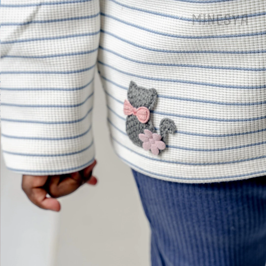 Oeko-Tex Sertifikalı Fırfır Yaka Kedi Detaylı Kız Bebek 2’li Takım