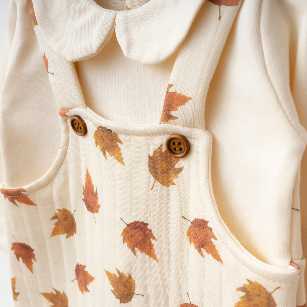 Yaprak Desenli Kapitone Patikli 3 Parça Salopet Görünümlü Tulum Set