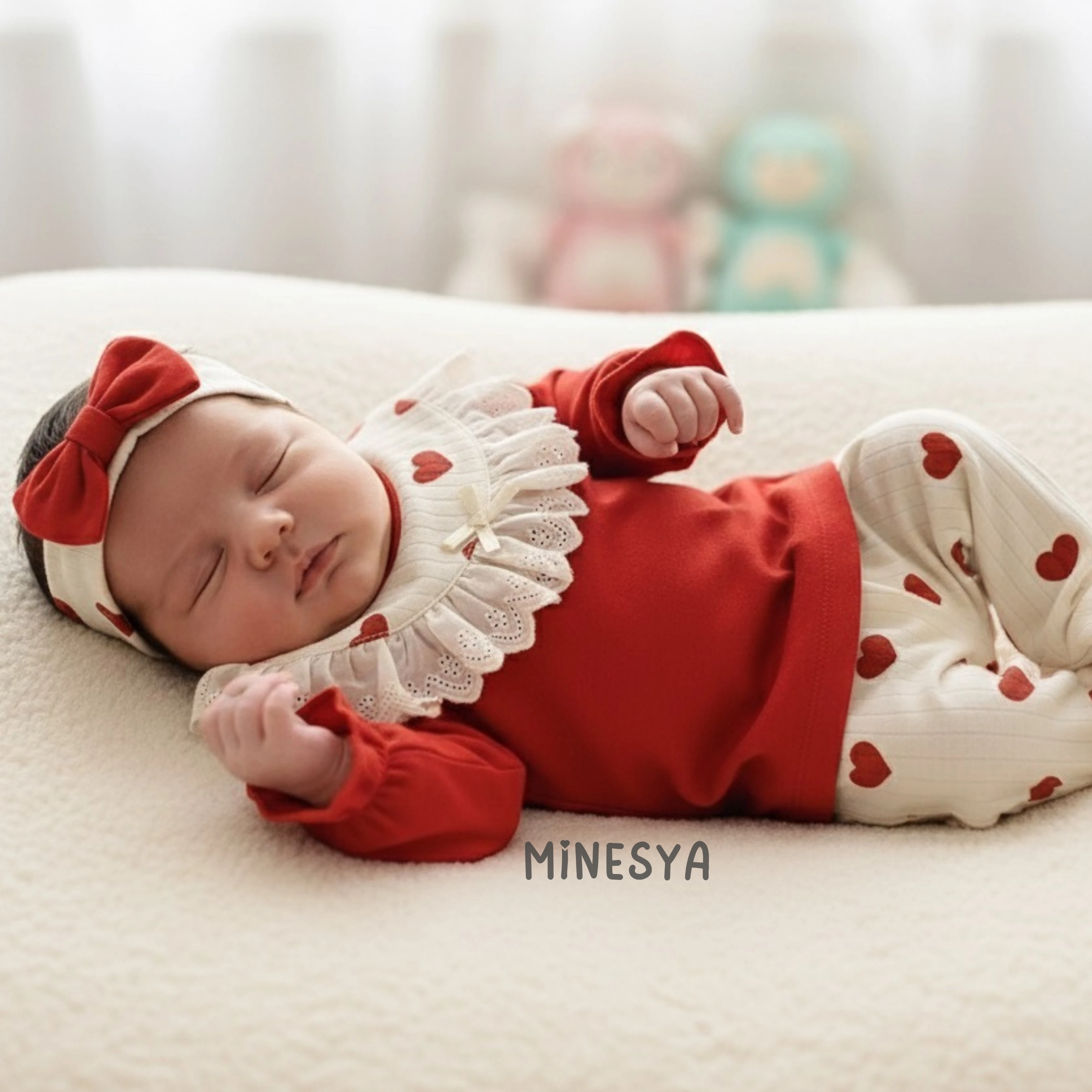 Oeko-Tex Sertifikalı Kız Bebek 7’li Kalpli Set