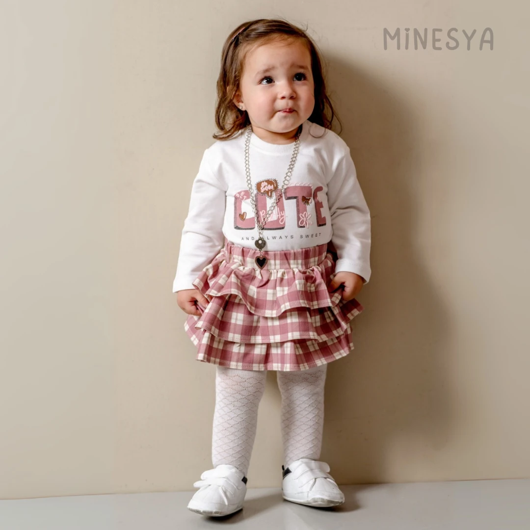 Oeko-Tex Sertifikalı Kız Bebek 3’lü Kolej Tarzı Takım (Kolye ve Külotlu Çorap Hediyeli)