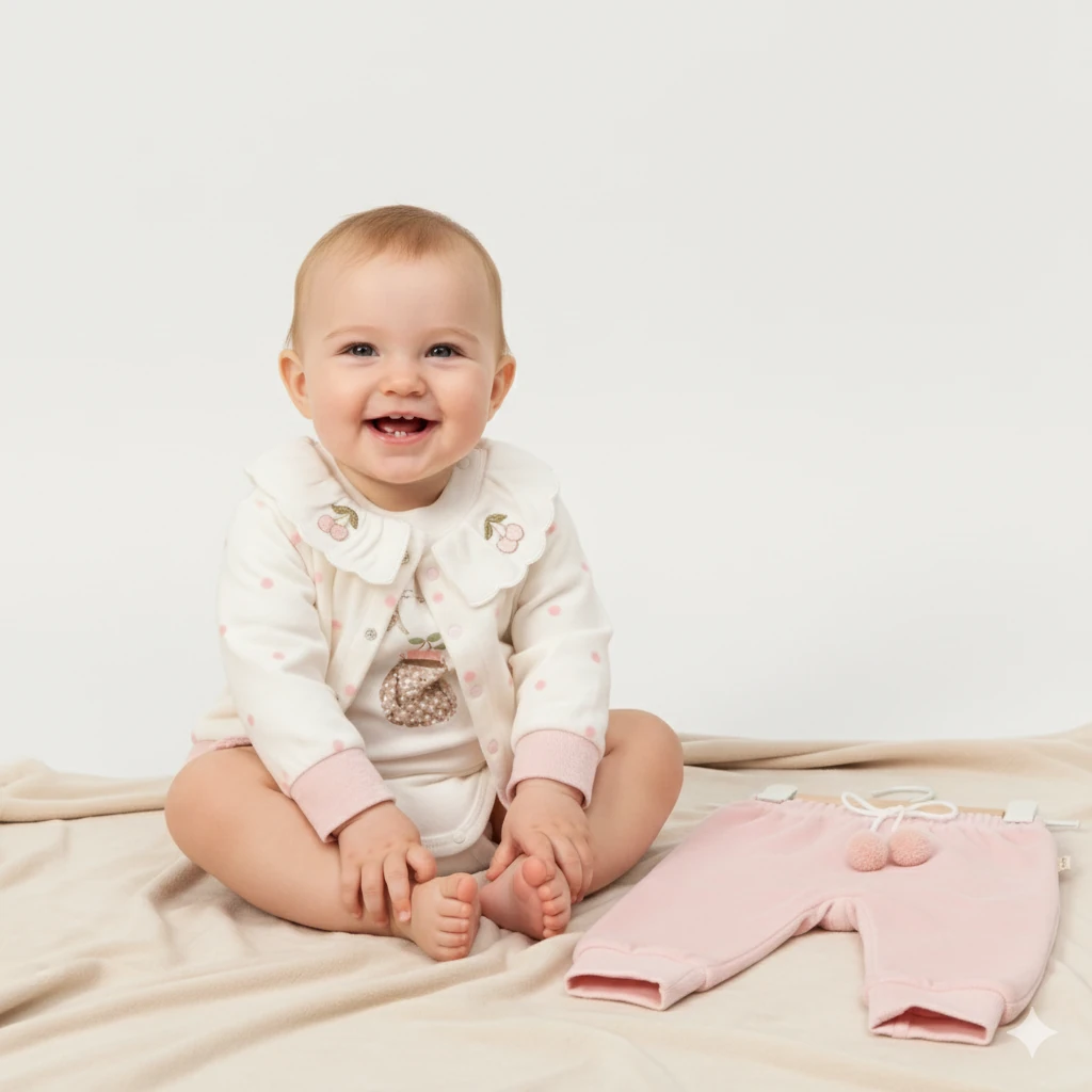 Oeko-Tex Sertifikalı Kadife Üç Parça Kız Bebek Takım