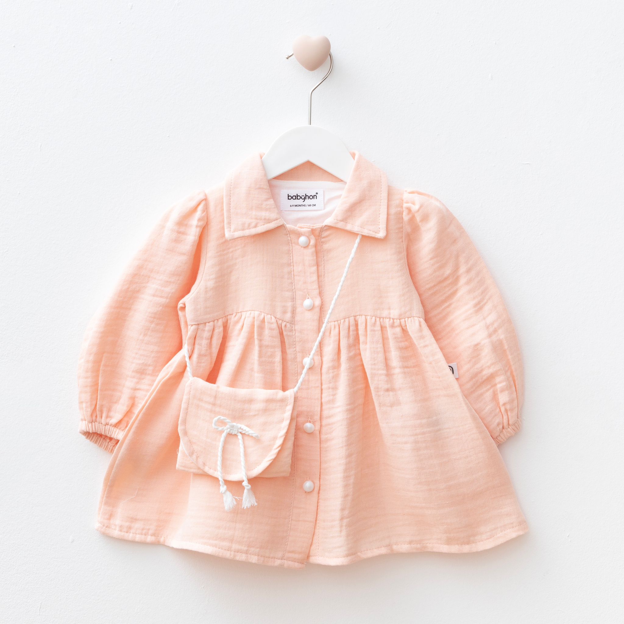 Oeko-Tex Sertifikalı Müslin Kumaş Çantalı Gömlek Elbise - Yavru Ağzı