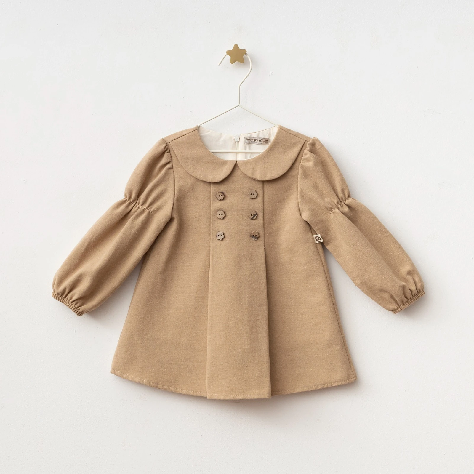 Pilikaşe Keten Camel Kız Bebek Elbise