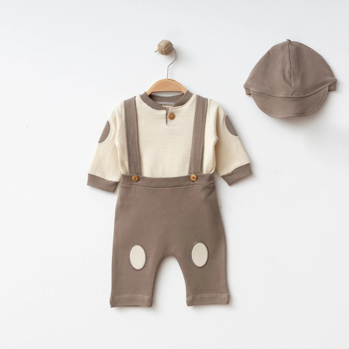 Modern Erkek Bebek 3’lü Salopetli Şapkalı Takım