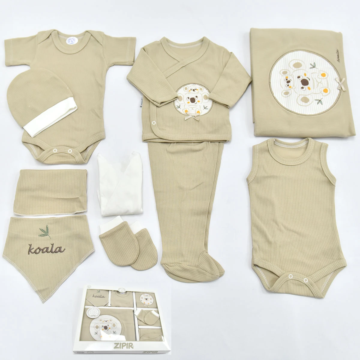 Koala Nakışlı Ekonomik Erkek Bebek 10’lu Hastane Çıkışı Seti - Bej