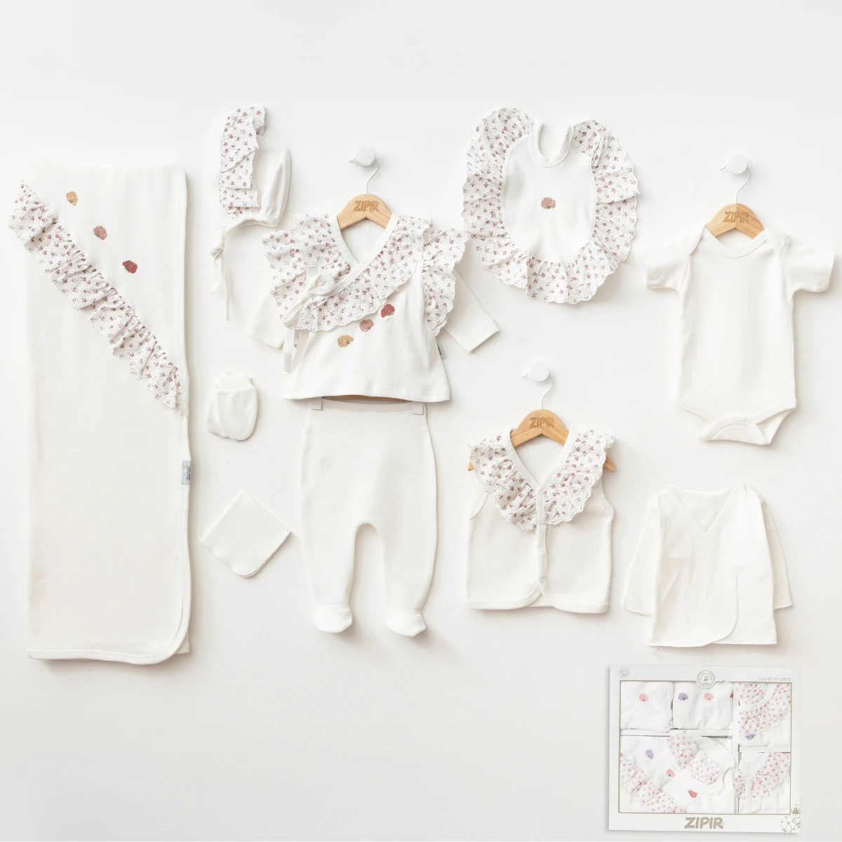 Baskılı Fisto Ekonomik Kız Bebek 10'lu Hastane Çıkışı Seti - Kahverengi