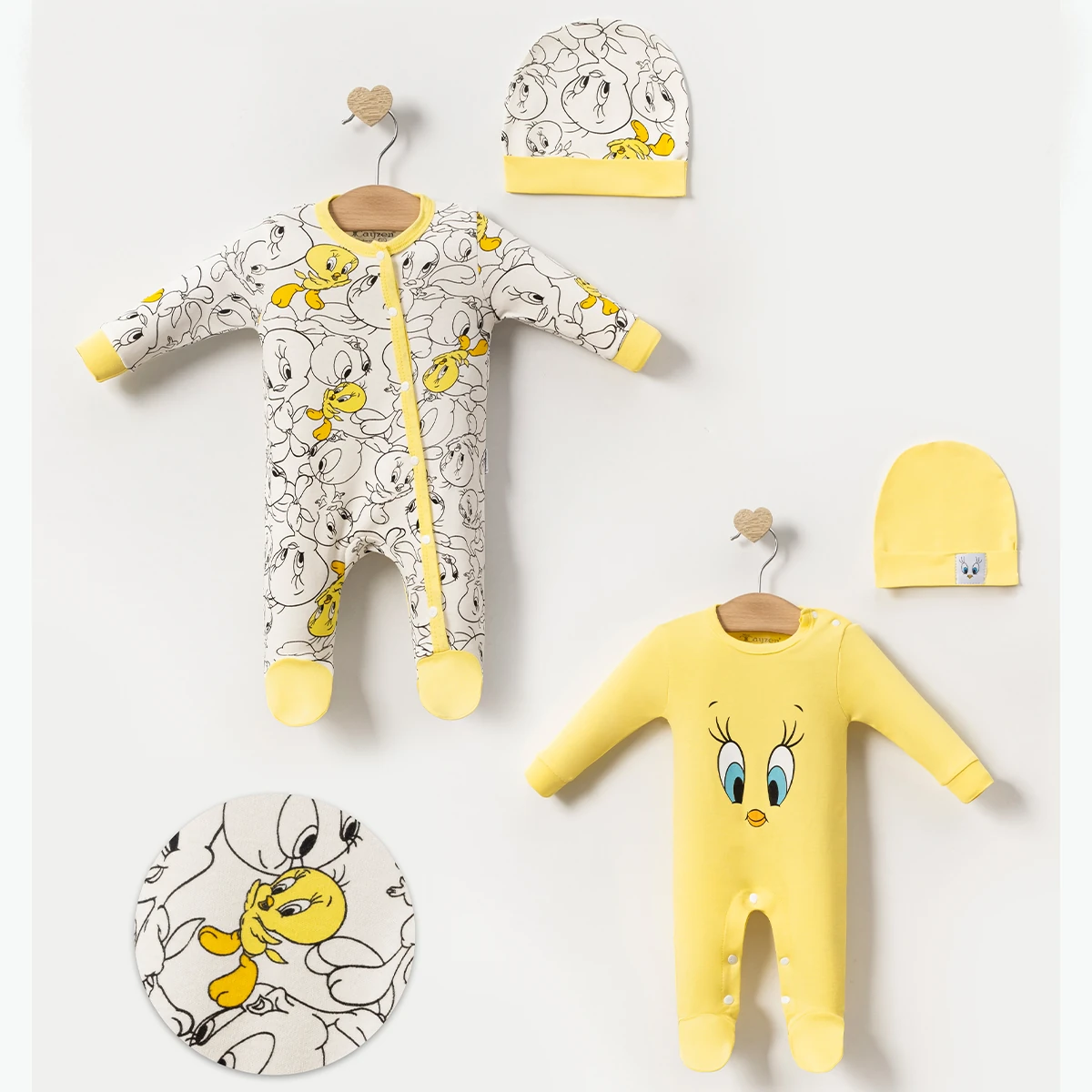 Oeko-Tex Sertifikalı Unisex Sevimli Tweety 4’lü Tulum Seti